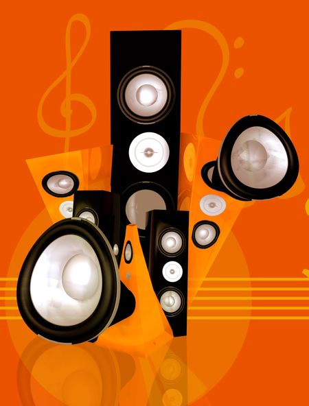 music and sound abstract illustration made in 3d - orange