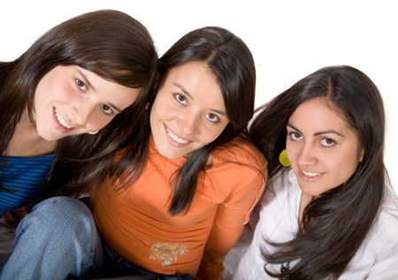 beautiful female friends over a white background