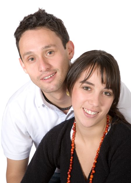 happy couple in love - smiling over a white background