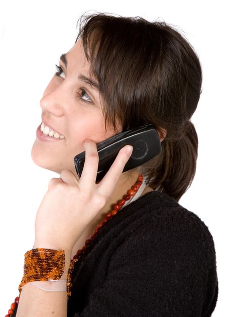 girl on the phone over a white background