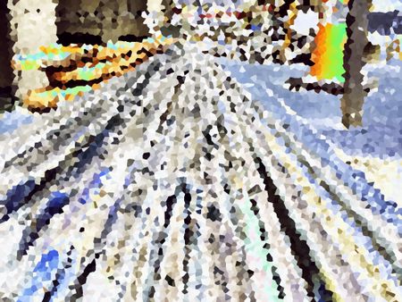 Bright abstract crystallized illustration of steel bars and other equipment for assembly of scaffolding on a construction site