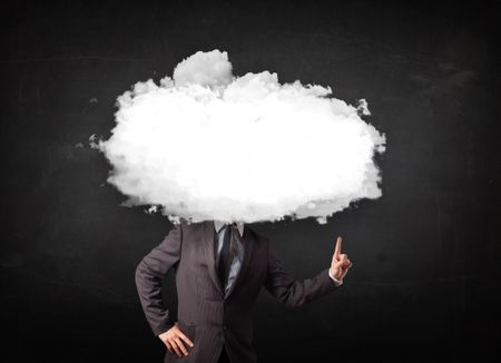 Business man with white cloud on his head concept on grungy background