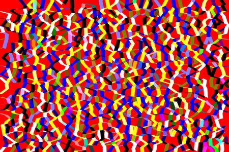 Abstract multicolored irregular grid on red background