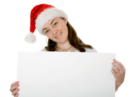 christmas santa holding a notice board over a white background