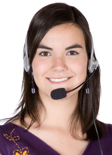 Customer Services girl over a white background