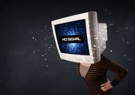 Business man with a monitor on his head, 