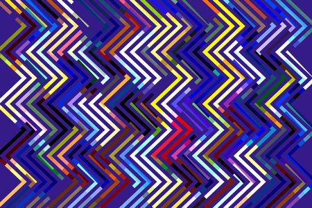 Geometric abstract illustration of multicolored zigzags on blue background