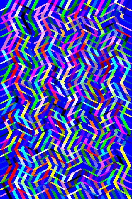 Abstract multicolored mesh of zigzag bars on blue
