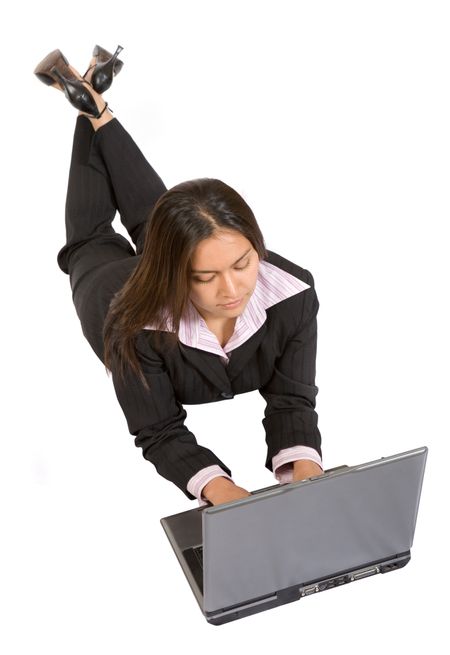 business woman on laptop over a white background