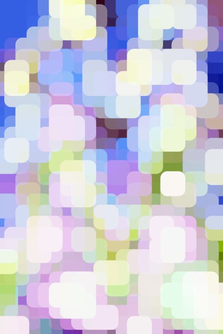 Multicolored abstract mosaic of pastel city lights, with rounded squares and rectangles overlapping for a three-dimensional effect of multiplicity