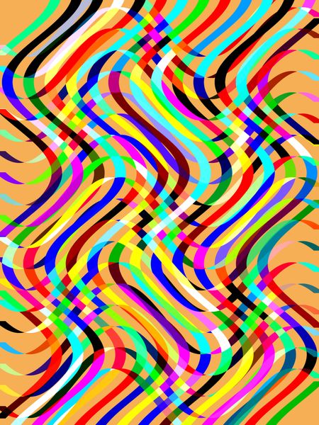 Festive abstract illustration of overlapping ribbony waves on light orange background