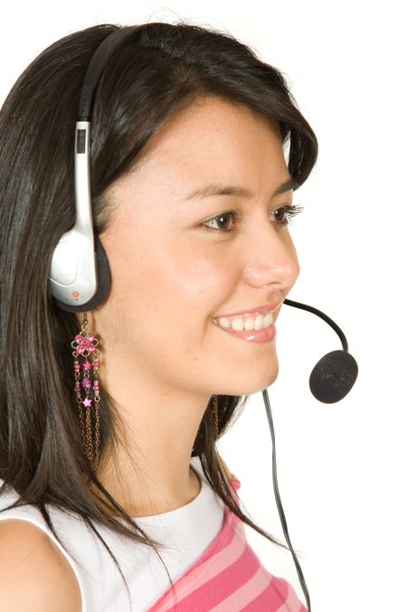 Beautiful Customer Support Girl over a white background