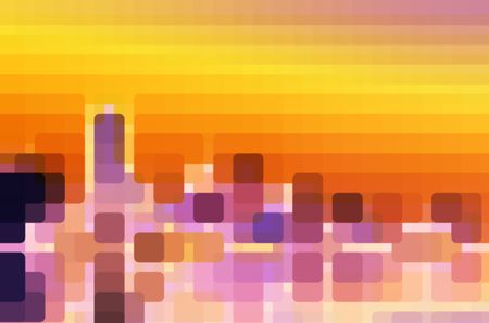 Summery abstract illustration of rounded squares of various colors under a warm evening sky