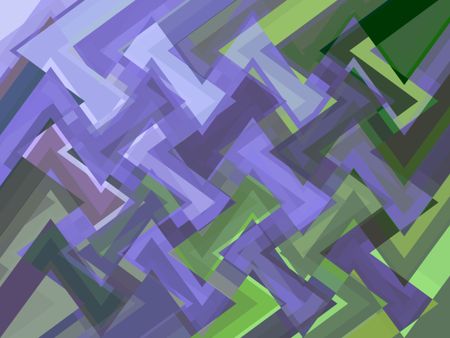 Zigzag abstract of fragmented sine waves that are mostly shades of blue or green