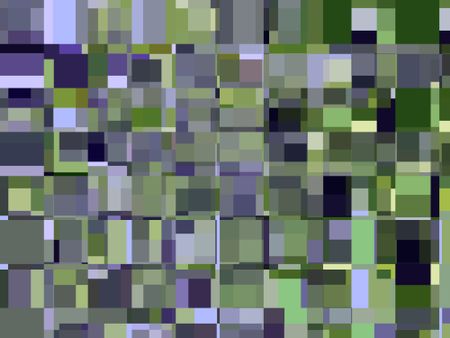 Abstract mosaic of a grid of rectangles, many of which contain two or more rectangles, with muted greens and blues