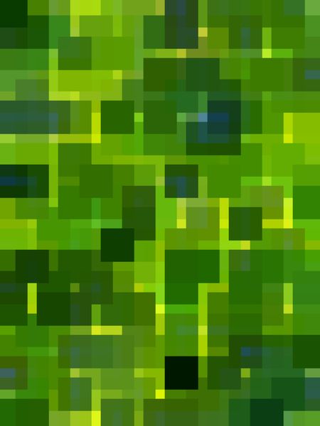 Mosaic abstract of mostly green and yellow-green squares and rectangles