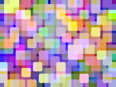 Snazzy multicolored abstract of city lights with gridlike repetition, with rounded squares overlapping for 3-D effect of multiplicity