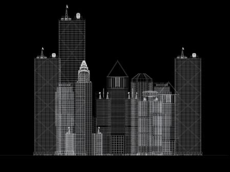 architecture blueprint of corporate buildings over a black background
