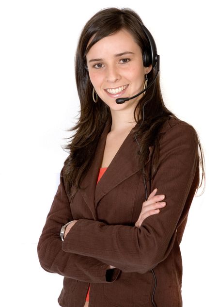 business girl with headset over a white background