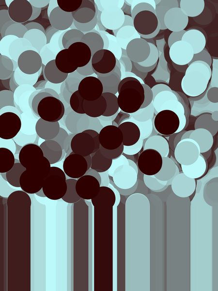 Abstract illustration of a cloud of bubbles or balloons rising from solid bars, in black and white