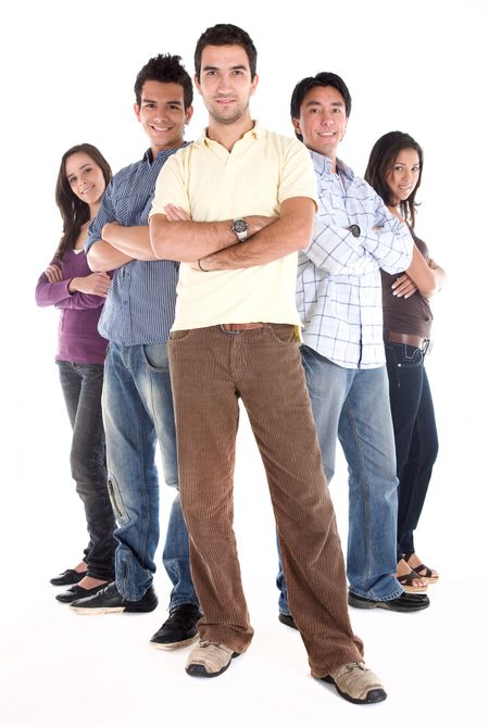 casual group of young people smiling isolated over a white background