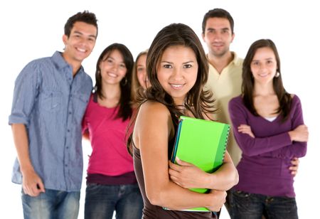 Casual group of students isolated over a white background