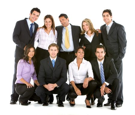 happy business team isolated over a white background