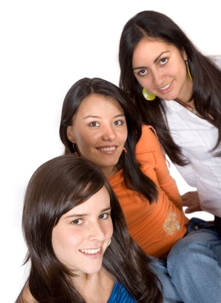beautiful female friends over a white background
