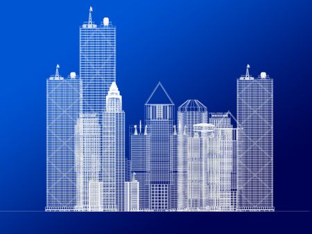 architecture blueprint of corporate buildings over a blue background