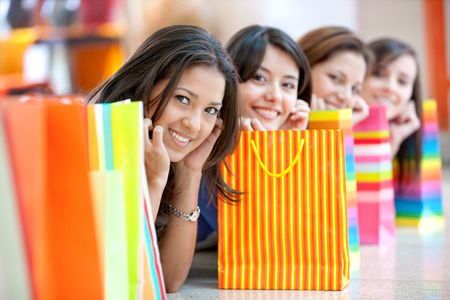 group of friends shopping in a retail store