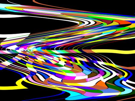 Abstract illustration of a ribbony way to a multicolored wormhole in outer space