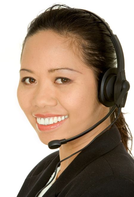 Asian customer service girl over a white background