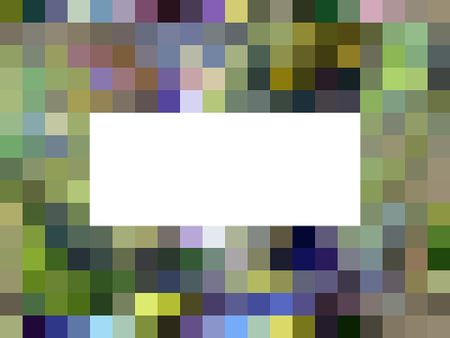 Multicolored mosaic with large white rectangle of copy space in the middle