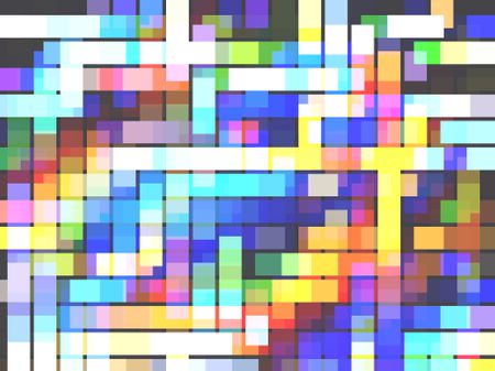 Modernistic abstract mosaic of squares and rectangles overlapping for the effect of a bright, multicolored maze of urban geometry