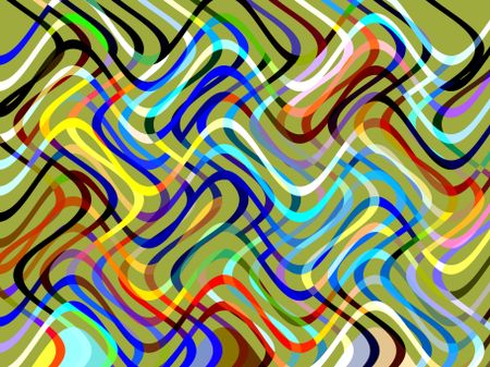 Multicolored abstract of overlapping sine waves on tan background