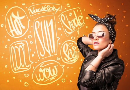 Cool teenager with summer sun glasses and vacation typography concept