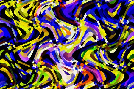 Bold multicolored abstract of spaghetti-like sine waves overlapping with effect of energetic complexity
