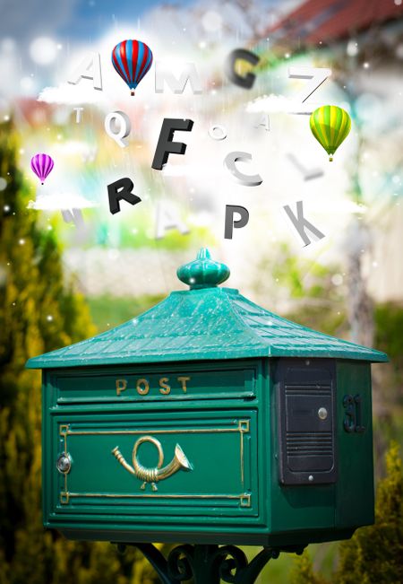 Post box with colorful abstract letters