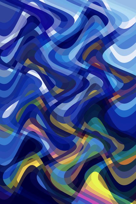 Multicolored abstract illustration of crisscrossing sine waves with snazzy sinuosities