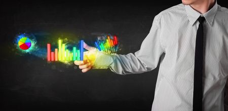 Businessman touching colorful modern graph system concept