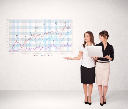 Young business woman presenting stock market diagram analysis