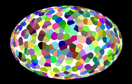 Bold multicolored abstract of speckled Easter egg with a white interior background, isolated on black 