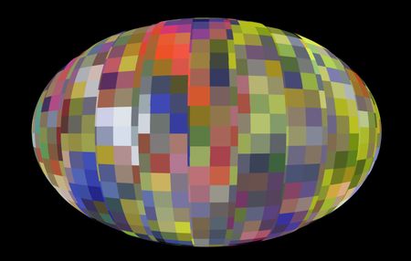 Illustration of Easter egg decorated with a pattern of multicolored bands, isolated on black background