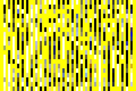 Bright abstract of parallel multicolored bars of various lengths on yellow background