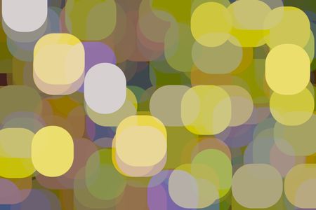 Abstract multicolored illustration of large ovals and rounded squares overlapping for 3-D effect, like a block or two of glowing, out-of-focus city lights