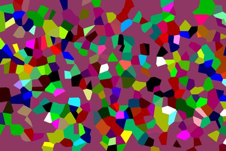 Crystallized abstract of irregular polygons of various solid colors on a wine-red background