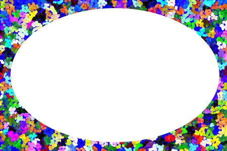 White copy space shaped like an egg on a flowery pointillist background for Easter holiday and other occasions