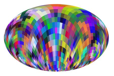 Easter egg decorated with multicolored mosaic pattern of quadrilateral solids in successive curves, isolated on white
