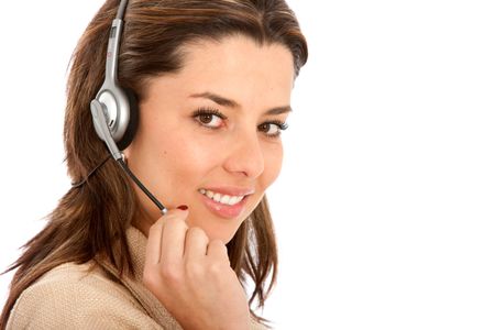 business customer support operator woman smiling - isolated