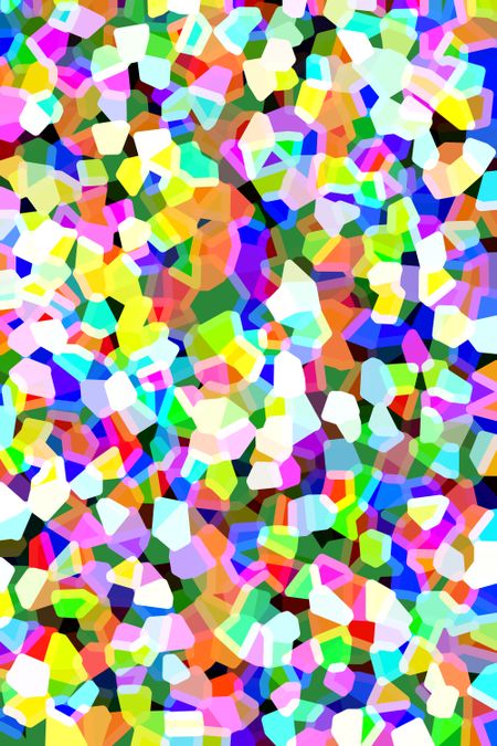 Snazzy multicolored abstract of irregular polygons overlapping for 3-D effect, with the brightest in the foreground